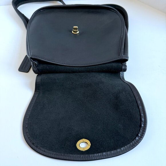 Vintage 90's Coach Crescent Berkeley Saddle Bag Black Leather Brass 9988 - Picture 5 of 12